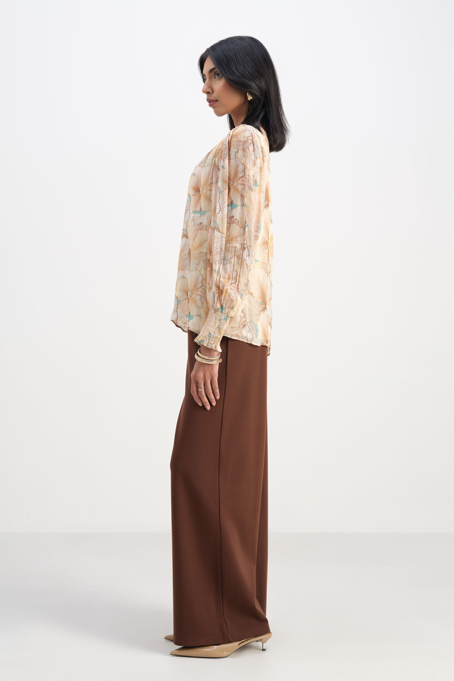 Sandstone Smocked Top, Beige, image 4